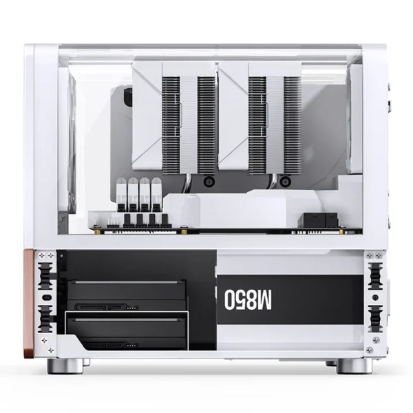 Gabinete Aquário Premium Jonsbo V12 M-Atx Branco E Madeira Nogueira