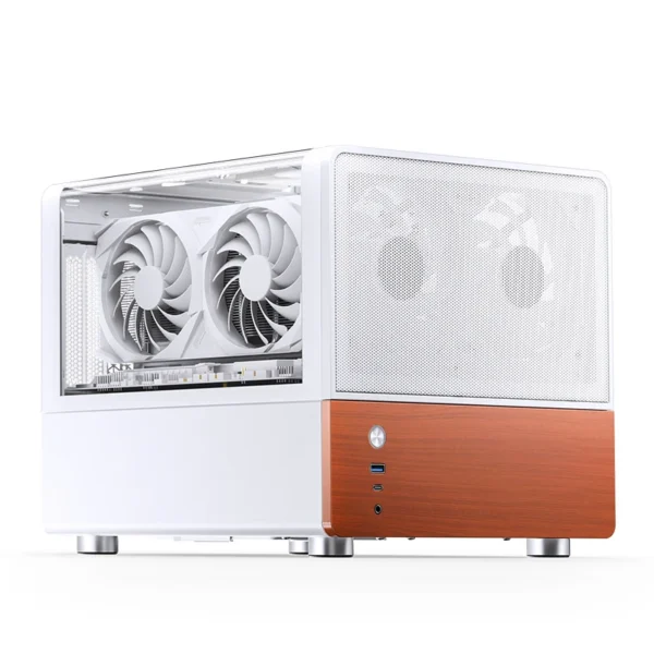 Gabinete Aquário Premium Jonsbo V12 M-Atx Branco E Madeira Nogueira