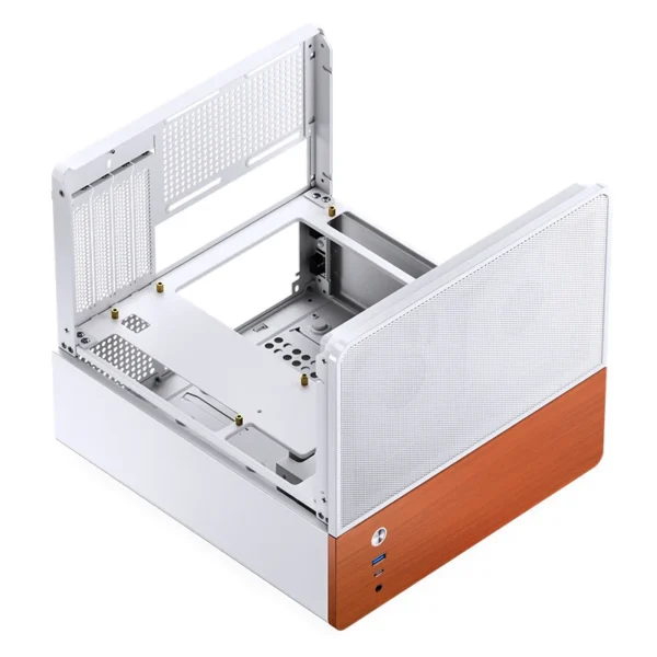 Gabinete Aquário Premium Jonsbo V12 M-Atx Branco E Madeira Nogueira