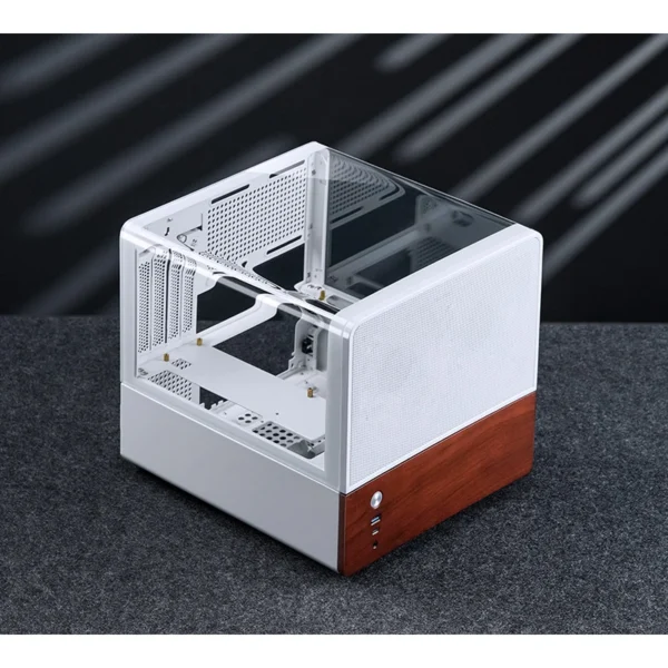 Gabinete Aquário Premium Jonsbo V12 M-Atx Branco E Madeira Nogueira