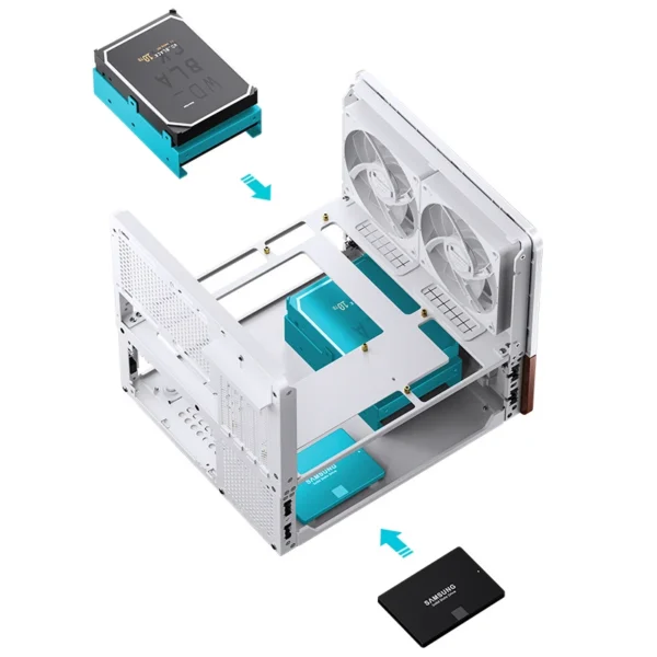 Gabinete Aquário Premium Jonsbo V12 M-Atx Branco E Madeira Nogueira