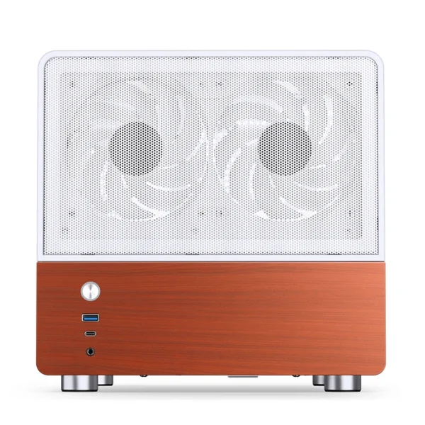 Gabinete Aquário Premium Jonsbo V12 M-Atx Branco E Madeira Nogueira