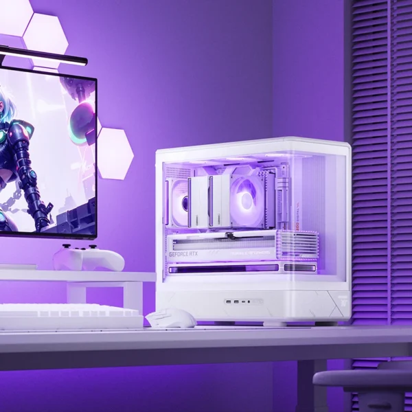 Gabinete Gamer Aquário Jonsbo D200 Branco Com Display Digital M-Atx Usb-C