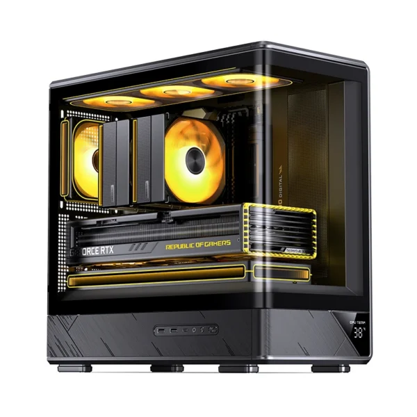 Gabinete Gamer Aquário Jonsbo D200 Preto Com Display Digital M-Atx Usb-C