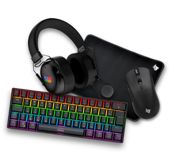 Combo Gamer Pichau Netuno V2 4X1, Rainbow, Teclado Mecanico Abnt2, Mouse 4200Dpi, Mousepad Medio, He