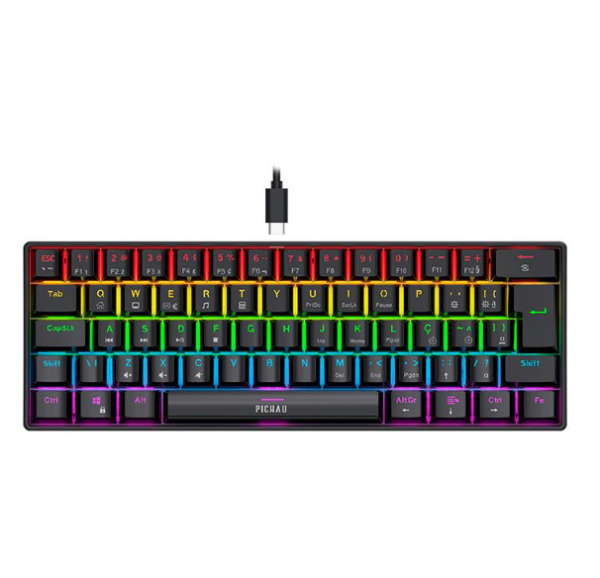 Combo Gamer Pichau Netuno V2 4X1, Rainbow, Teclado Mecanico Abnt2, Mouse 4200Dpi, Mousepad Medio, He