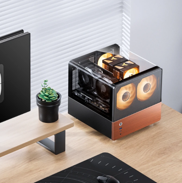 Gabinete Jonsbo V12 Black M-Atx Preto Vidro Panorâmico 270° Madeira Nogueira