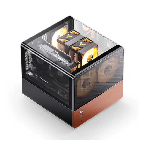 Gabinete Jonsbo V12 Black M-Atx Preto Vidro Panorâmico 270° Madeira Nogueira