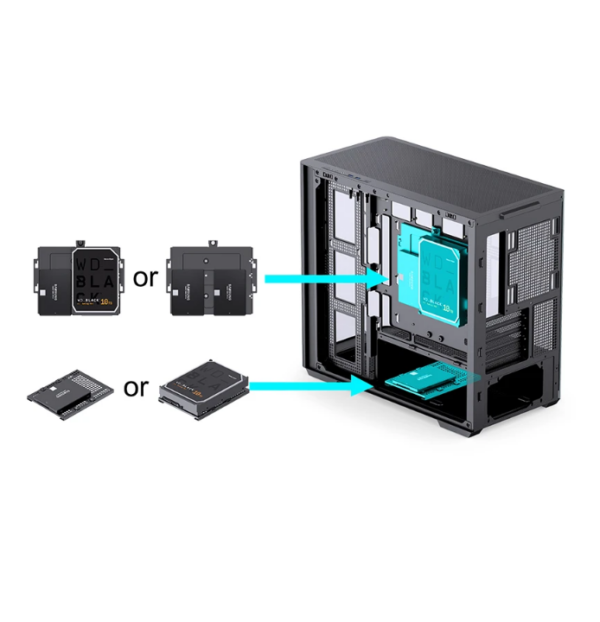 Gabinete Gamer Aquário Jonsbo D300 Black M-Atx Vidro Temperado Usb-C Preto