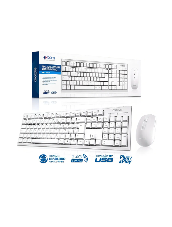 Teclado E Mouse Sem Fio Exbom Bk-S1000k - Branco - Imagem 3