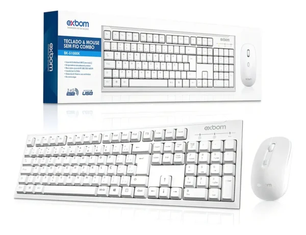 Teclado E Mouse Sem Fio Exbom Bk-S1000k - Branco