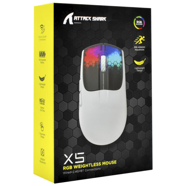 Mouse Gamer Attack Shark X5 Wireless / Bluetooth / Rgb - Preto / Branco (Gbt-26245-2010)