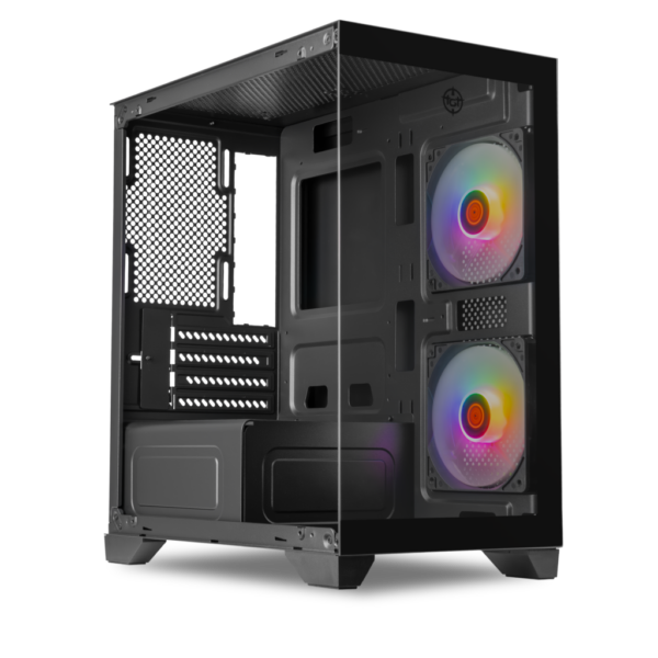 Gabinete Gamer Tgt Gladiator Mid Tower Vidro Temperado 2 Fans Rainbow Preto