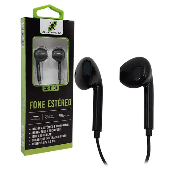 Fone De Ouvido Estereo Com Microfone Extra Bass Preto X-Cell Xc-F-04