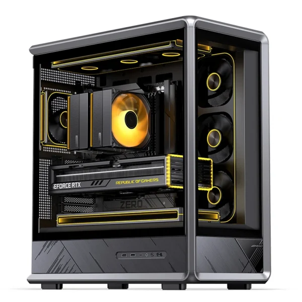 Gabinete Gamer Jonsbo D401 Mid Tower Preto - Visão Panorâmica 270°, Suporte Para Placas Back-Connect E Dual 360Mm - Preto