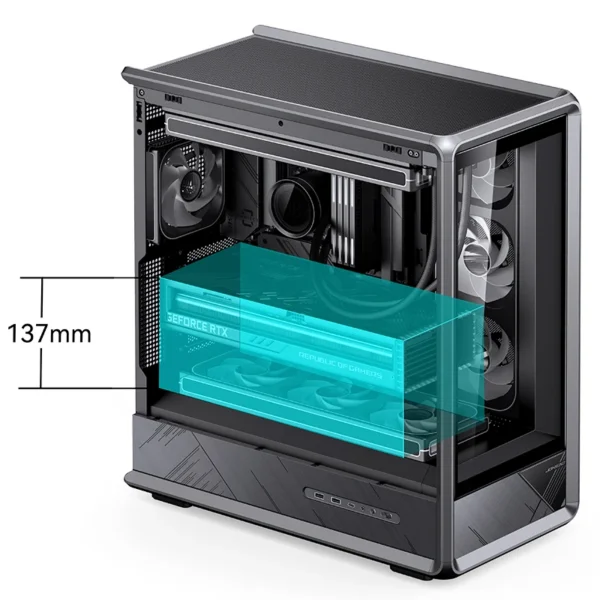 Gabinete Gamer Jonsbo D401 Mid Tower Preto - Visão Panorâmica 270°, Suporte Para Placas Back-Connect E Dual 360Mm - Preto