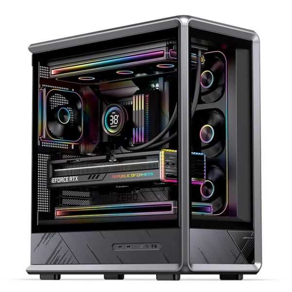 Gabinete Gamer Jonsbo D401 Mid Tower Preto - Visão Panorâmica 270°, Suporte Para Placas Back-Connect E Dual 360Mm - Preto