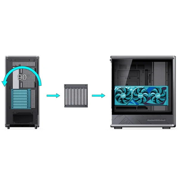 Gabinete Gamer Jonsbo D401 Mid Tower Preto - Visão Panorâmica 270°, Suporte Para Placas Back-Connect E Dual 360Mm - Preto