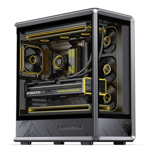 Gabinete Gamer Jonsbo D401 Mid Tower Preto - Visão Panorâmica 270°, Suporte Para Placas Back-Connect E Dual 360Mm - Preto