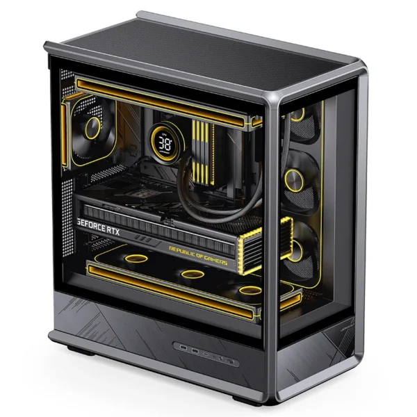Gabinete Gamer Jonsbo D401 Mid Tower Preto - Visão Panorâmica 270°, Suporte Para Placas Back-Connect E Dual 360Mm - Preto