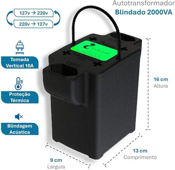 Autotransformador Indusat 2000Va Blindado Bivolt Preto