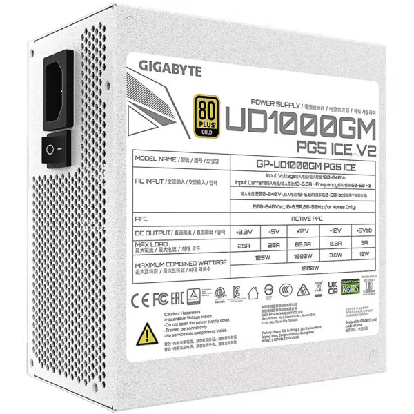 Fonte Gigabyte Ud1000gm Pg5 Ice V2 1000W Atx 3.1 Modular 80 Plus Gold Branco
