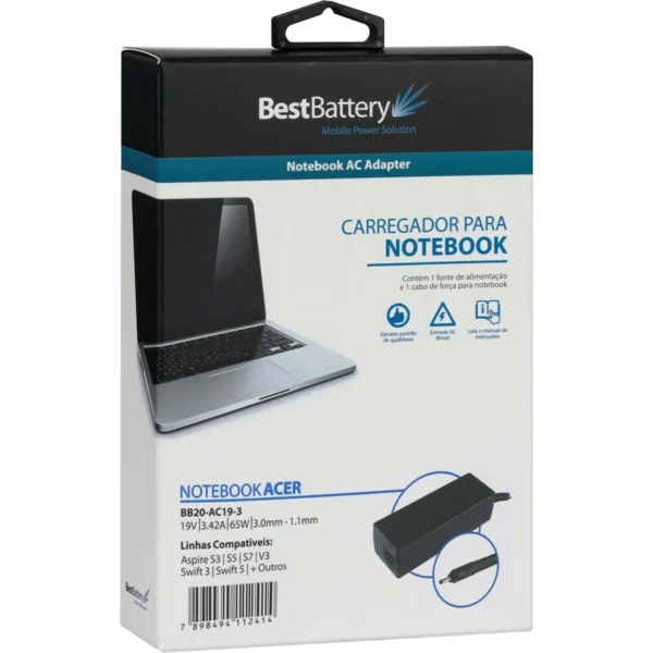 Fonte Carregador Notebook Acer Bb20-Ac19-3 65W 3.0 X 1.1Mm
