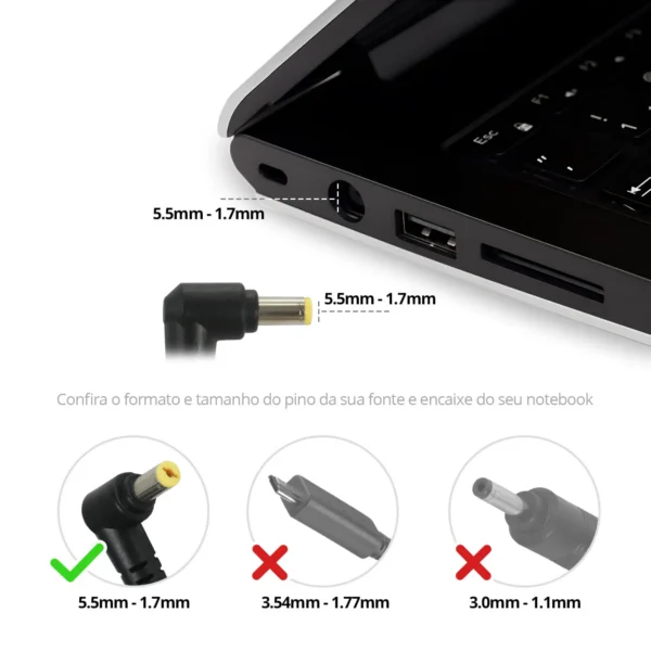Fonte Carregador Notebook Acer Bb20-Ac19-C21 90W 5.5 X 1.7Mm