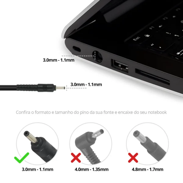 Fonte Carregador Notebook Asus Bb20-As019-3 65W 3.0 X 1.1Mm