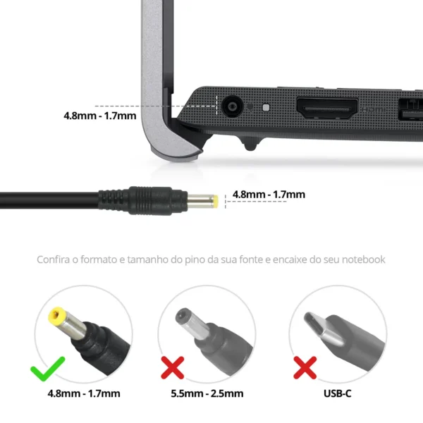 Fonte Carregador Notebook Hp Bb20-Cp18-A 65W 4.8 X 1.7Mm