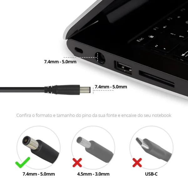 Fonte Carregador Notebook Dell Bb20-De19-A 65W 7.4 X 5.0Mm