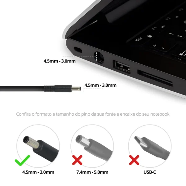 Fonte Carregador Notebook Dell Bb20-De19-T6 65W 4.5 X 3.0Mm