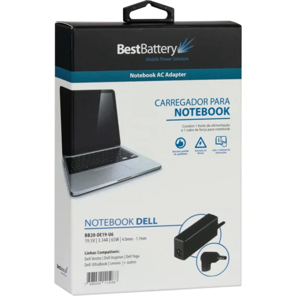 Fonte Carregador Notebook Dell Bb20-De19-U6 65W 4.0 X 1.7Mm
