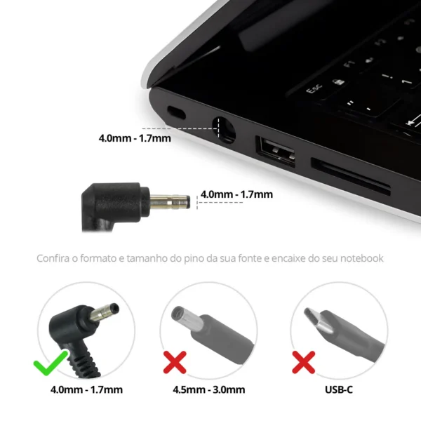 Fonte Carregador Notebook Dell Bb20-De19-U6 65W 4.0 X 1.7Mm