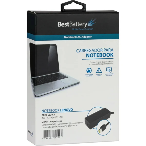 Fonte Carregador Notebook Lenovo Best Battery Bb20-Le20-A 65W Pino Retangular
