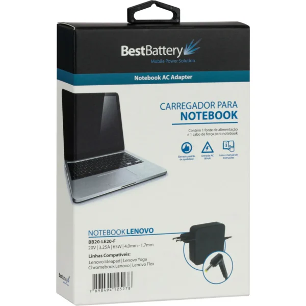 Fonte Carregador Notebook Lenovo Ideapad Best Battery Bb20-Le20-F 65W 4.0 X 1.7Mm