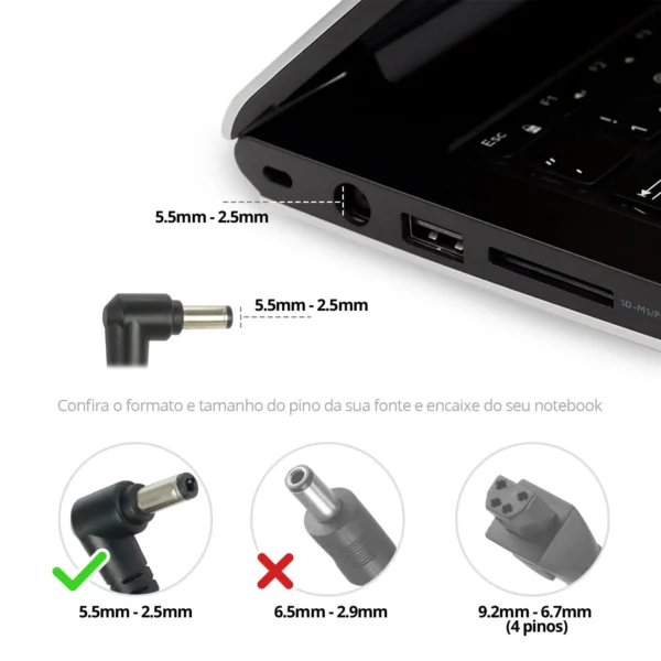 Fonte Carregador Notebook Bb20-To19-B25 65W 5.5 X 2.5Mm
