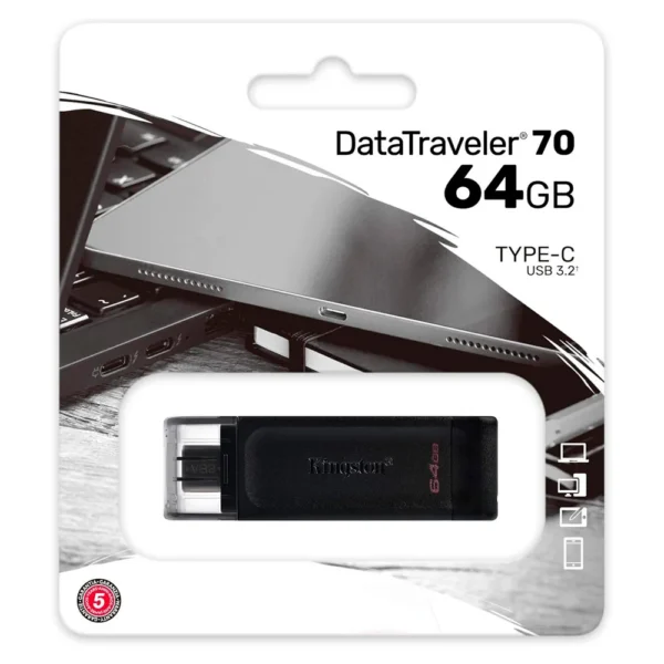 Pendrive Kingston Datatraveler 70 64Gb Usb-C 3.2 Gen1 Preto