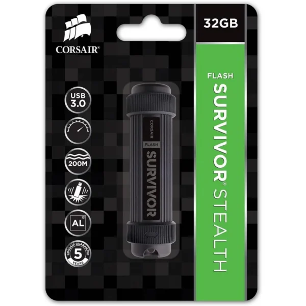 Pendrive Corsair Flash Survivor Stealth 32Gb Usb 3.0 Preto