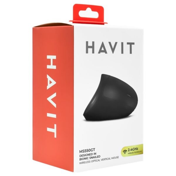 Mouse Vertical Sem Fio Havit Hv-Ms550gt Usb 2.4Ghz 1600 Dpi Preto