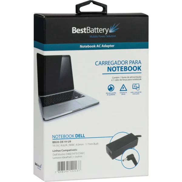 Fonte Carregador Notebook Dell Bb20-De19-U9 90W 4.0 X 1.7Mm