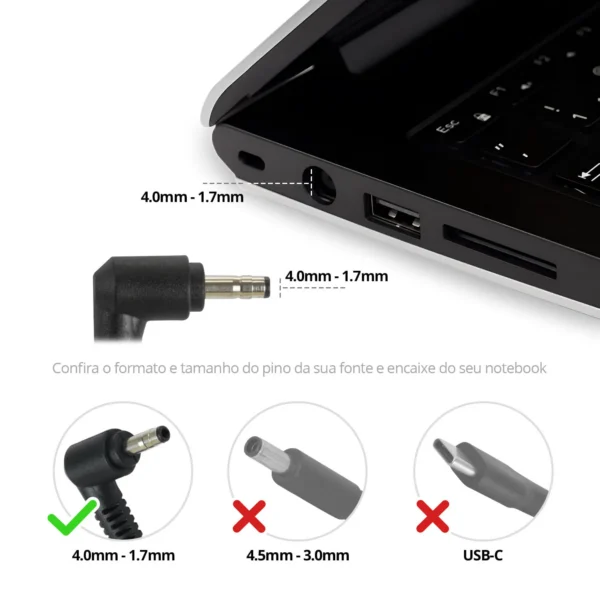 Fonte Carregador Notebook Dell Bb20-De19-U9 90W 4.0 X 1.7Mm