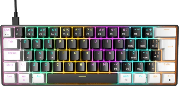 Teclado Mecânico Gamer Gamdias Aura Gk2 Abnt2 Switch Marrom Rainbow Preto E Branco