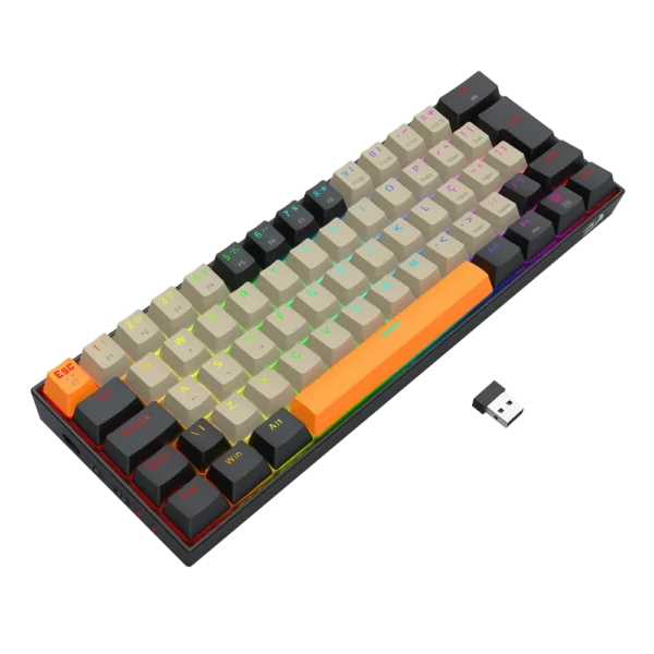 Teclado Mecânico Gamer Redragon Draconic Pro Sem Fio Abnt2 Switch Marrom Rgb Cinza Laranja E Preto