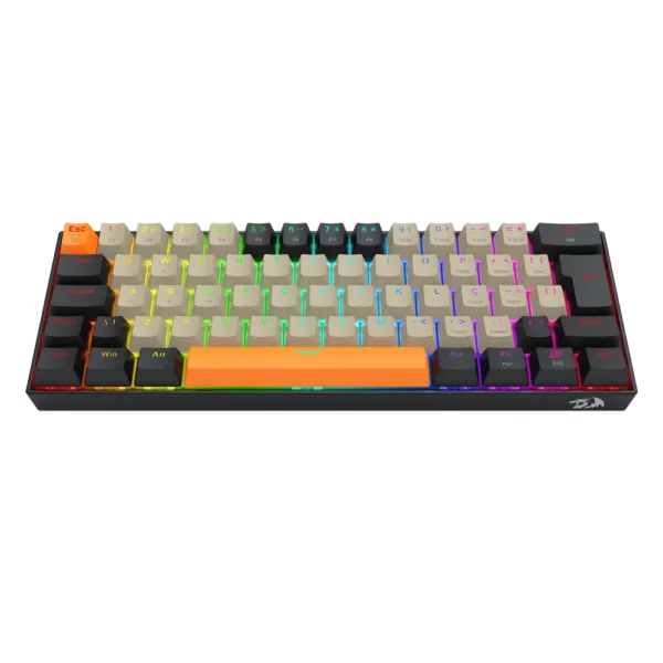 Teclado Mecânico Gamer Redragon Draconic Pro Sem Fio Abnt2 Switch Marrom Rgb Cinza Laranja E Preto