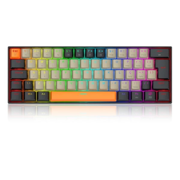 Teclado Mecânico Gamer Redragon Draconic Pro Sem Fio Abnt2 Switch Marrom Rgb Cinza Laranja E Preto