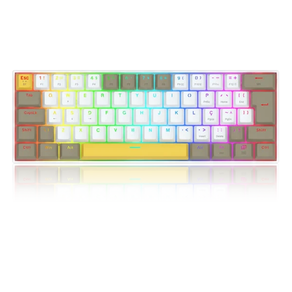 Teclado Mecânico Gamer Redragon Draconic Pro Sem Fio Abnt2 Switch Marrom Rgb Branco Cinza E Amarelo