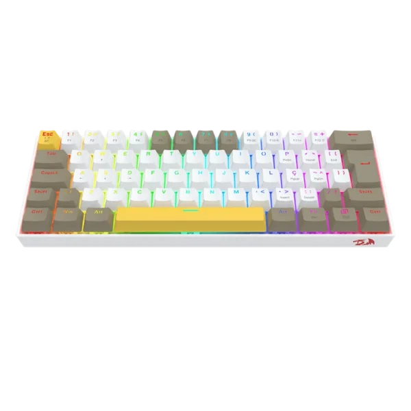 Teclado Mecânico Gamer Redragon Draconic Pro Sem Fio Abnt2 Switch Marrom Rgb Branco Cinza E Amarelo