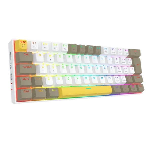 Teclado Mecânico Gamer Redragon Draconic Pro Sem Fio Abnt2 Switch Marrom Rgb Branco Cinza E Amarelo