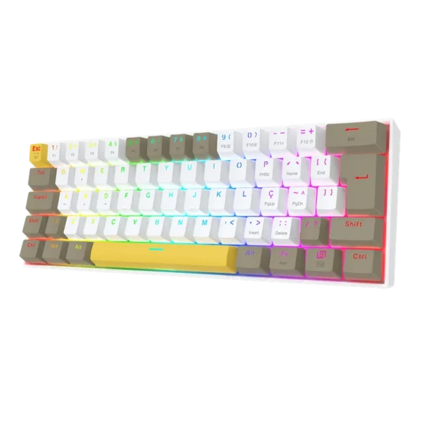 Teclado Mecânico Gamer Redragon Draconic Pro Sem Fio Abnt2 Switch Marrom Rgb Branco Cinza E Amarelo